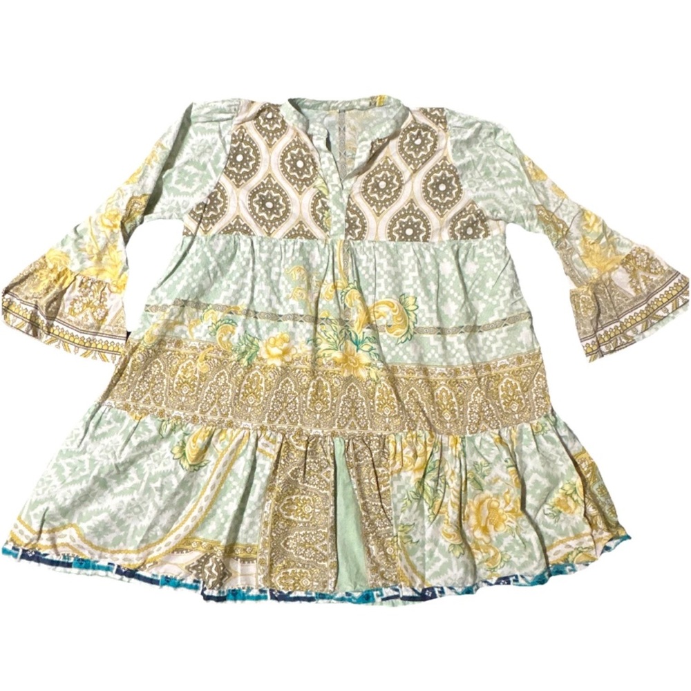 Bohemian Style Women’s M Tiered Mini Dress Tunic Paisley Floral Handmade Unique - Picture 4 of 11